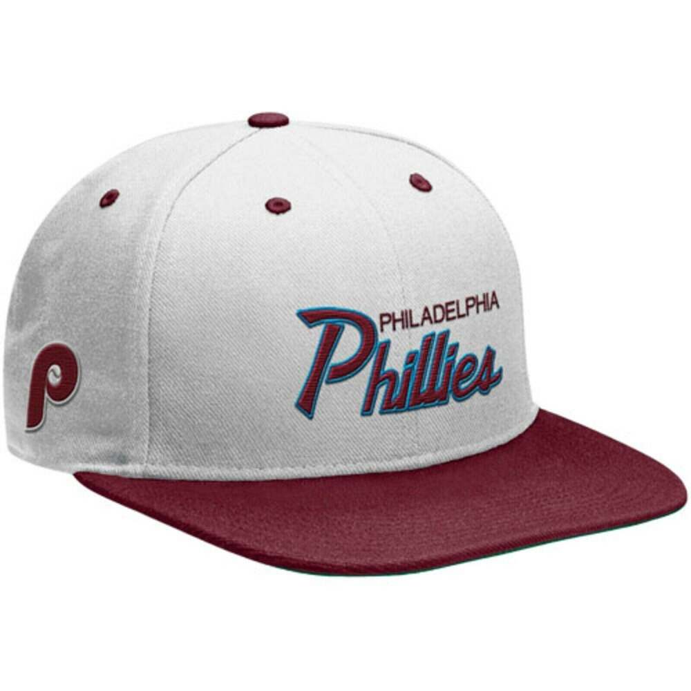 Nike Vintage Two Toned Script Philadelphia Phillies Snapback Hat / Cap (WHT)